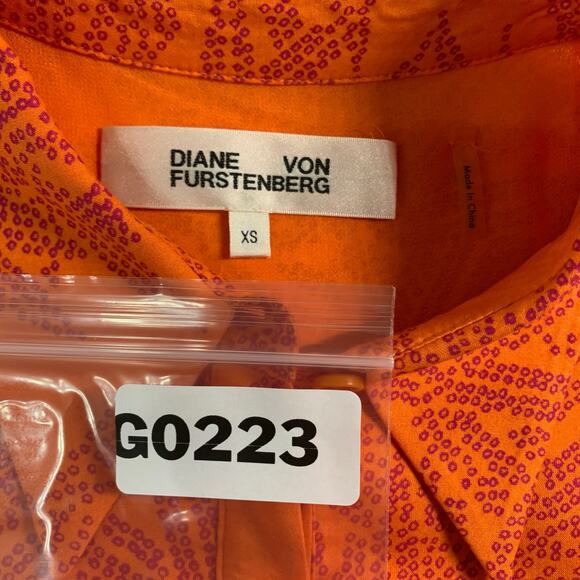 Diane von Furstenberg XS Orange Silk Midi Fit Flare Print Dress Sleeveless *flaw - Picture 4 of 10